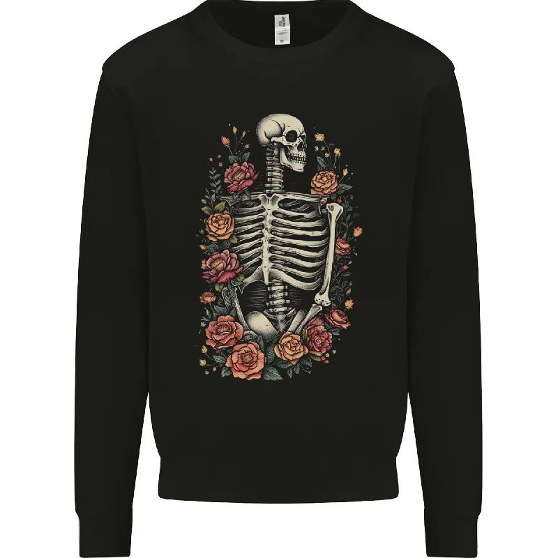 A Skeleton With Flowers Skull Mens Sweatshirt Jumper Hoodie with Zipper Placket Modern Functional