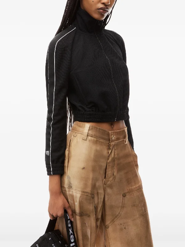 T BY ALEXANDER WANG - Women Cropped Track Jacket W/Logo Webbing Tape Wool Jacket Cashmere Jacket Tweed Jacket T BY ALEXANDER WANG - Women Cropped Track Jacket W/Logo Webbing Tape Wool Jacket Cashmere Jacket Tweed Jacket