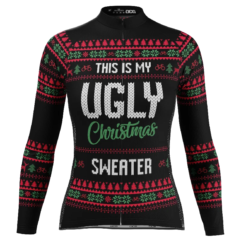 Women's This is my Ugly Christmas Sweater Long Sleeve Cycling Jersey Embroidered Appliqued Beaded