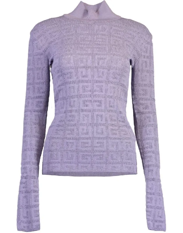 Lace Monogram Stretch Sweater - Lilac Satin Blend Silk Blend Wool Blend