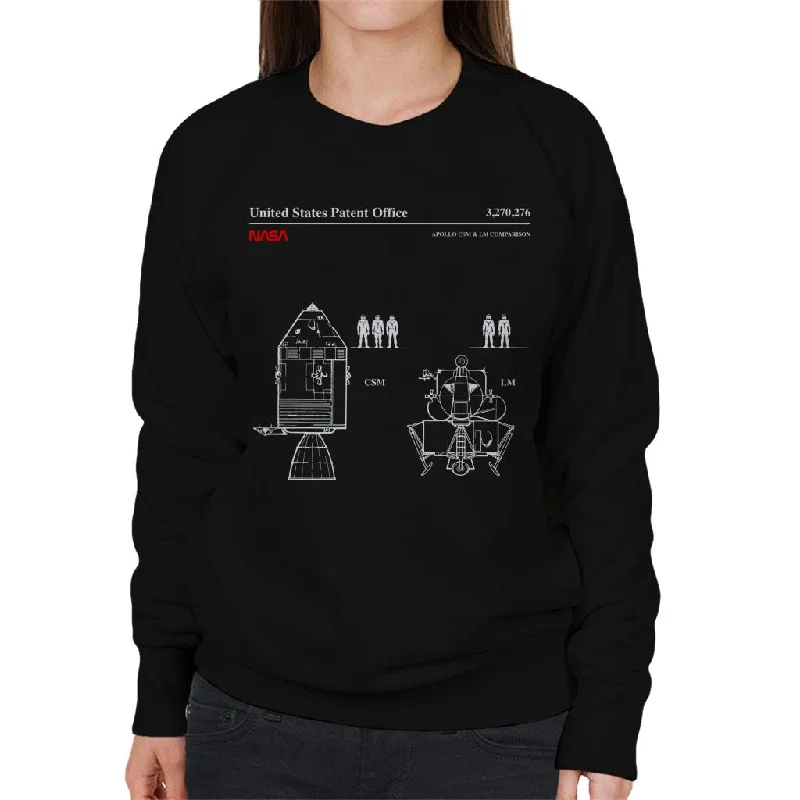 NASA Apollo CSM And LM Blueprint Women's Sweatshirt Hoodie with Button Placket Classic Preppy