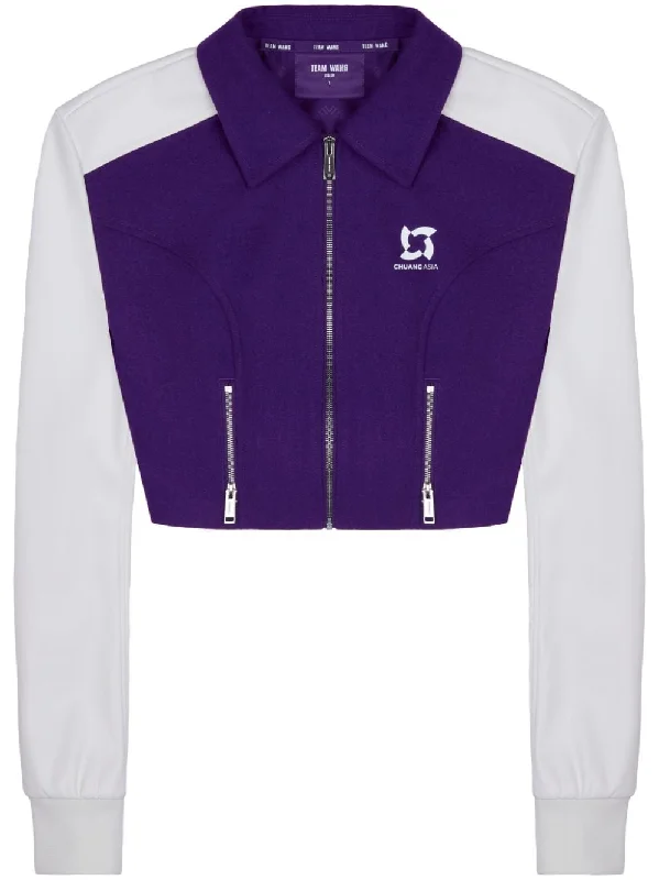 TEAM WANG X CHUANG ASIA - Women Pointed Flat-collar Cropped Baseball Jacket Zippered Jacket Buttoned Jacket Snapped Jacket TEAM WANG X CHUANG ASIA - Women Pointed Flat-collar Cropped Baseball Jacket Zippered Jacket Buttoned Jacket Snapped Jacket