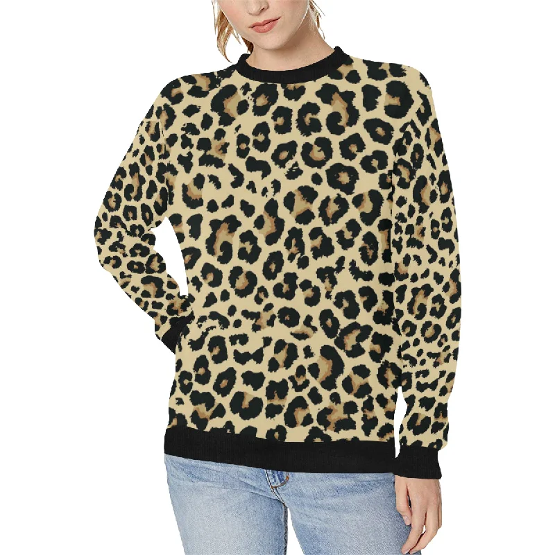 Leopard print design pattern Women's Crew Neck Sweatshirt Hoodie with Hem Fringe Bohemian Relaxed