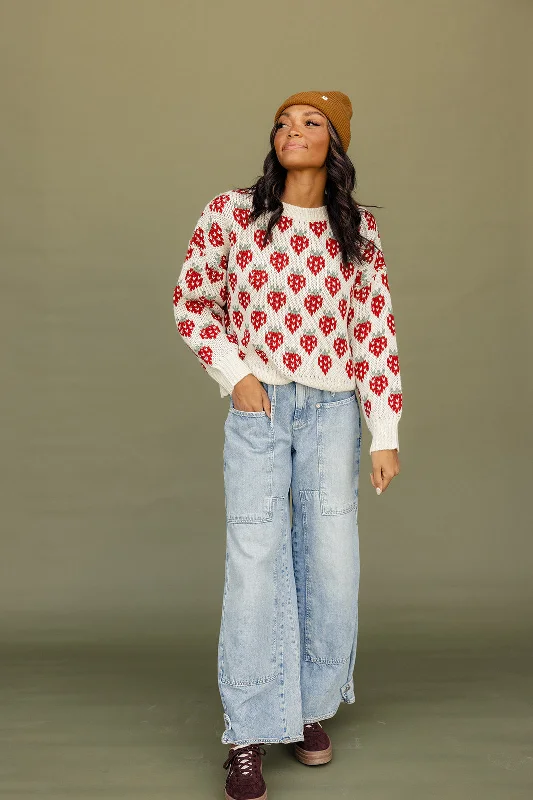 Strawberry Fields Forever Sweater Turtle Neck Boat Neck Asymmetrical Neck