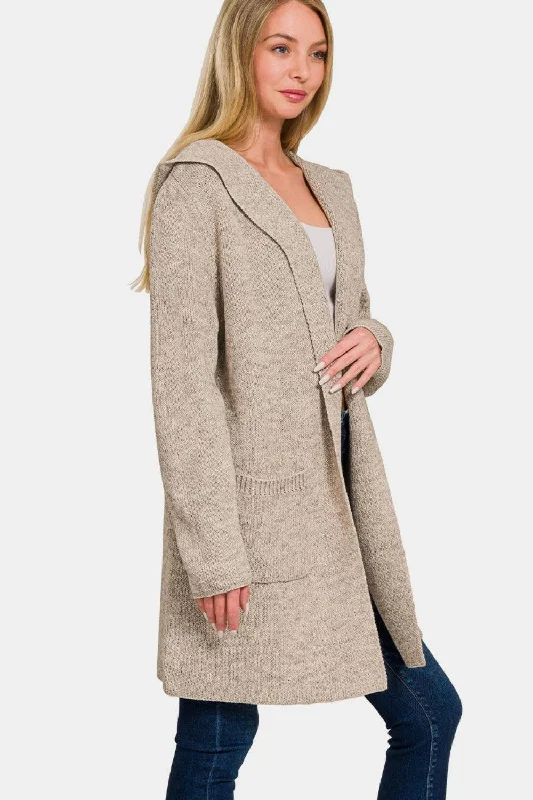 Zenana Hooded Open Front Sweater Cardigan Handmade Hand-knitted Hand-woven