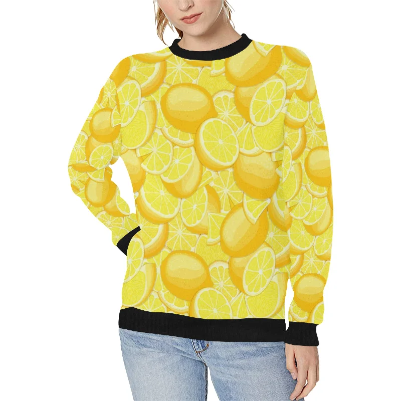 lemon pattern Women's Crew Neck Sweatshirt Hoodie with Front Slit Layering Stylish