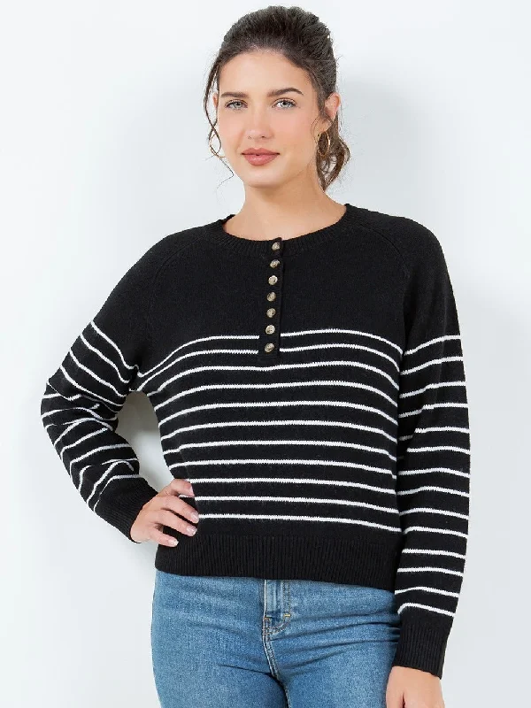 Striped Henley Sweater Terry Terry Cloth Terry Knit