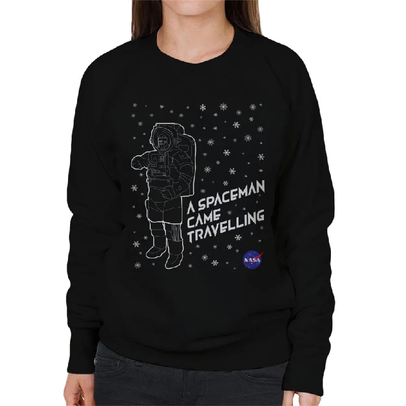 NASA Christmas A Spaceman Came Travelling Women's Sweatshirt Hoodie with Ribbed Cuffs Snug Fit Comfort