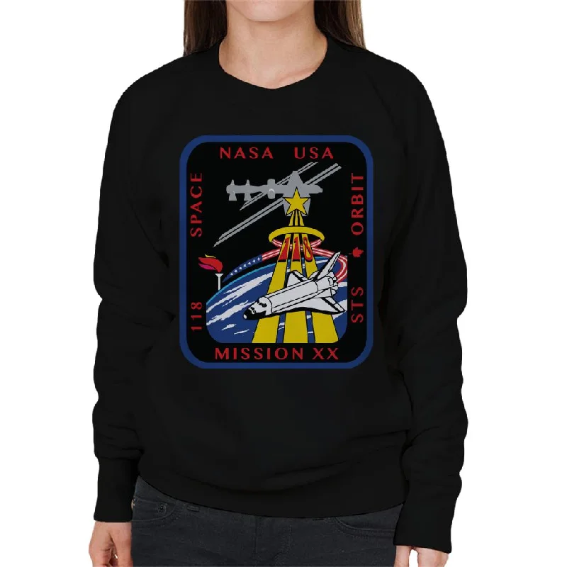 NASA STS 118 Space Shuttle Endeavour Mission Patch Women's Sweatshirt Hoodie with Raw Hem Edgy Unfinished