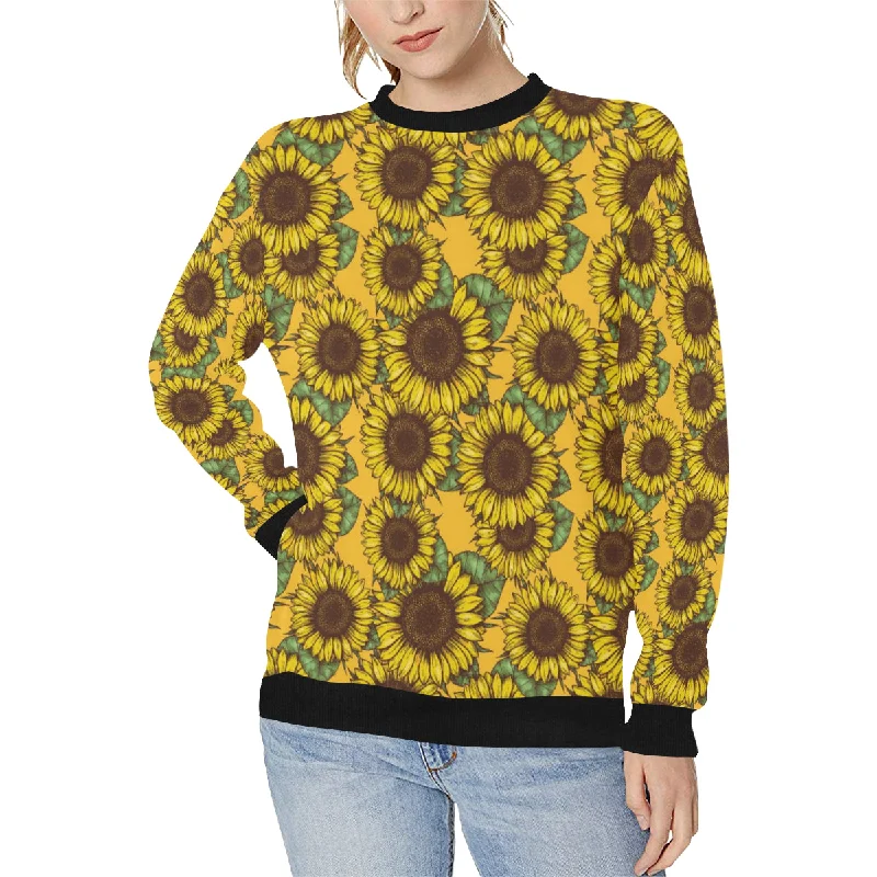 Sunflower pattern Women's Crew Neck Sweatshirt Hoodie with Tied Waist Feminine Flattering