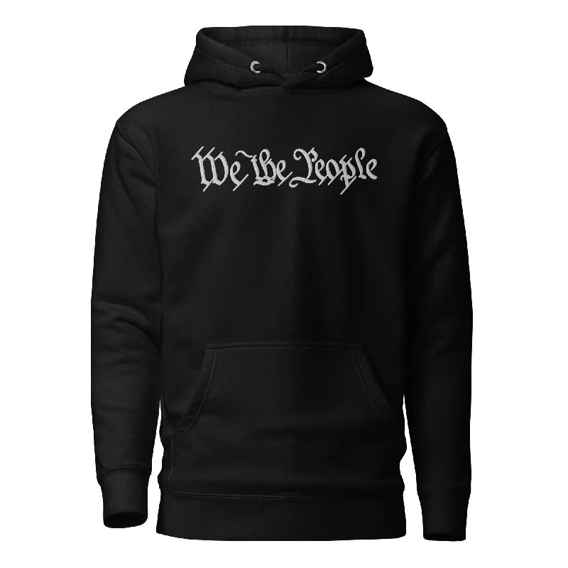 We the People Embroidered Hoodie Hoodie with Slit Hem Functional Movement