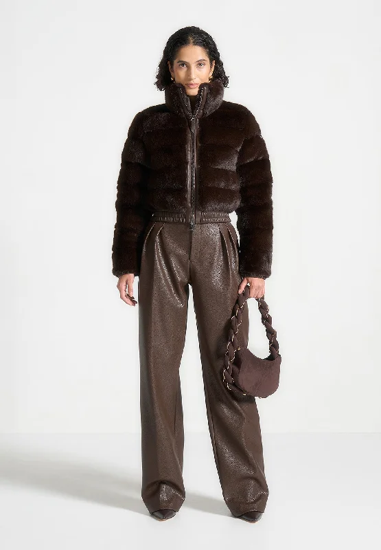 Plush Ribbed Jacket with Neck Scarf - Brown Faux Fur Jacket Real Fur Jacket Shearling Jacket Plush Ribbed Jacket with Neck Scarf - Brown Faux Fur Jacket Real Fur Jacket Shearling Jacket