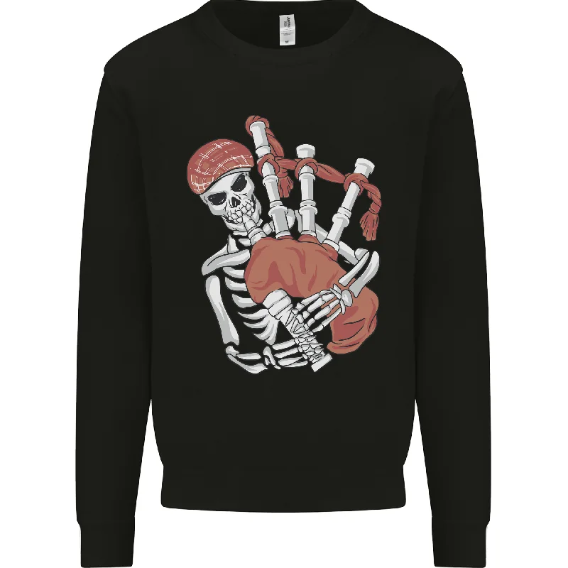 A Skeleton Playing the Bagpipes Mens Sweatshirt Jumper Hoodie with Mock Neck Collared Structured