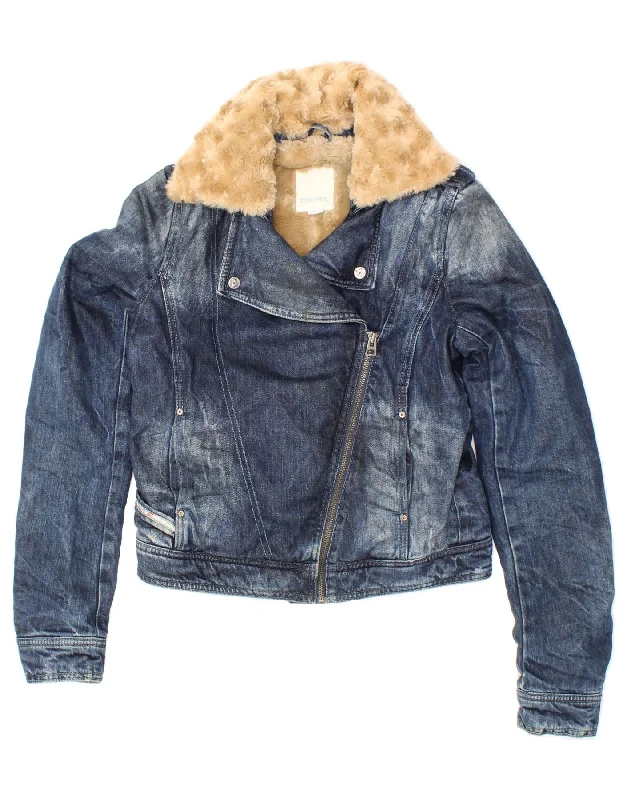 DIESEL Girls Denim Sherpa Jacket 10-11 Years XL Blue Cotton Tailored Jacket Straight Jacket A-Line Jacket DIESEL Girls Denim Sherpa Jacket 10-11 Years XL Blue Cotton Tailored Jacket Straight Jacket A-Line Jacket