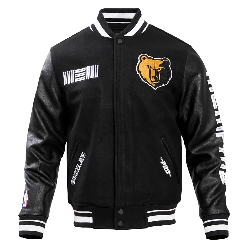 NBA MEMPHIS GRIZZLIES MEN'S CHEST RIB WOOL VARSITY JACKET (BLACK) Quilted Jacket Puffer Jacket Insulated Jacket