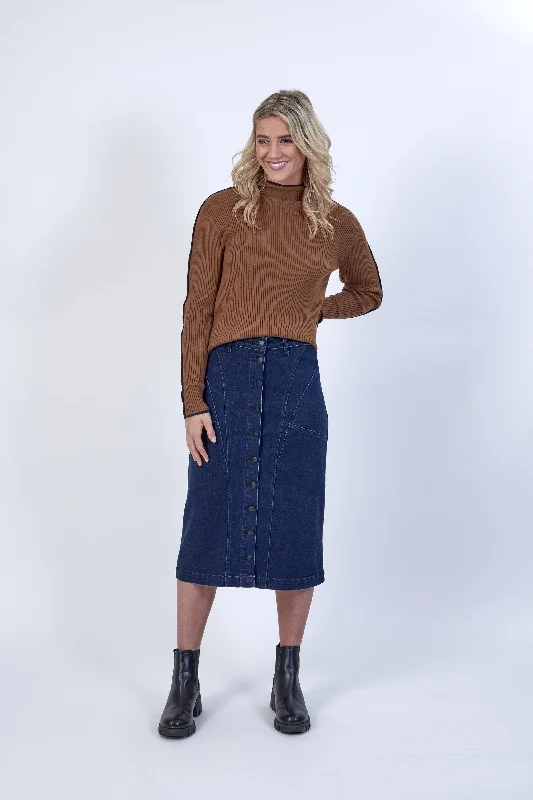 Knewe Cube Sweater - Tobacco/Ink Boat Neck Shawl Collar Notched Collar