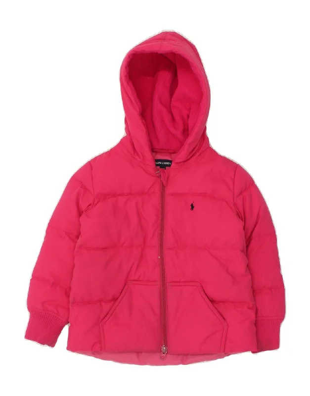RALPH LAUREN Girls Hooded Padded Jacket 3-4 Years Pink Polyester Snapped Jacket Toggled Jacket Drawstring Jacket RALPH LAUREN Girls Hooded Padded Jacket 3-4 Years Pink Polyester Snapped Jacket Toggled Jacket Drawstring Jacket