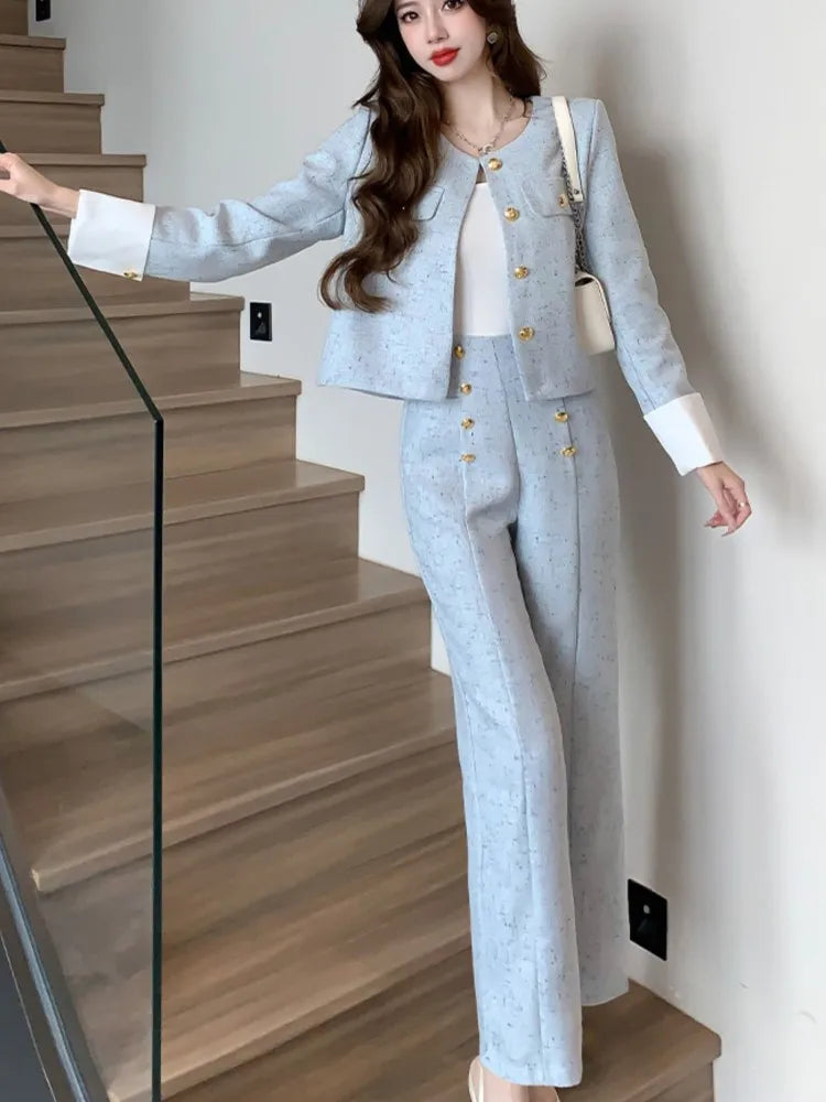 Wjczt Elegant Jacket Coat Wide Leg Pant Sets Women New Fashion Korean Small Fragrant Casual Office Ladies Outfits Two Piece Set Appliqued Jacket Beaded Jacket Sequined Jacket Wjczt Elegant Jacket Coat Wide Leg Pant Sets Women New Fashion Korean Small Fragrant Casual Office Ladies Outfits Two Piece Set Appliqued Jacket Beaded Jacket Sequined Jacket