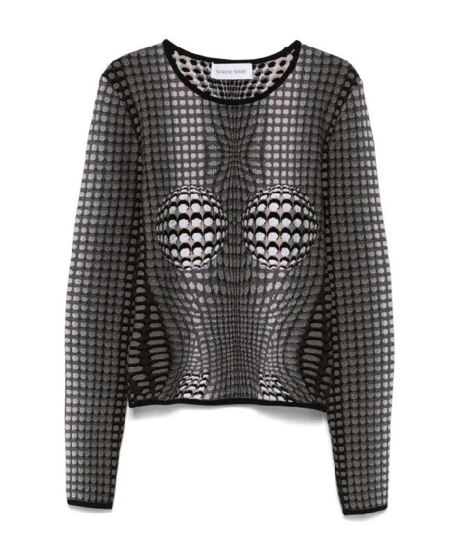 Moon Skin Jacquard Knit Fitted Sweater (Stone Grey) Solid Color Striped Floral Print