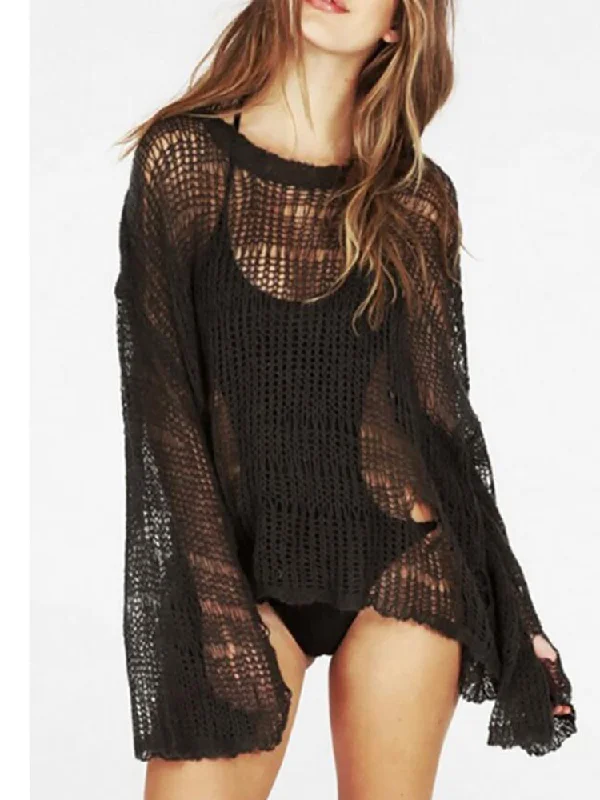 Ashoreshop Beach Hippie Hole Sweater Asymmetric Hem Loose Knitted Crochet Blouse Polka Dot Checkered Tartan Ashoreshop Beach Hippie Hole Sweater Asymmetric Hem Loose Knitted Crochet Blouse Polka Dot Checkered Tartan