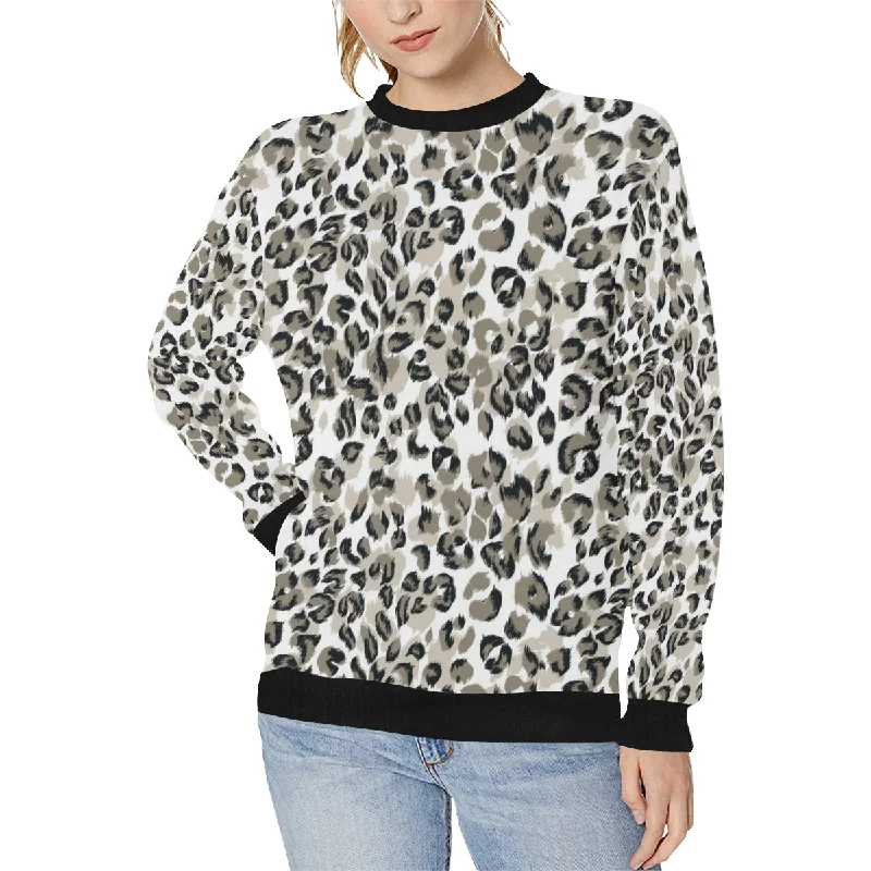 Leopard skin print pattern Women's Crew Neck Sweatshirt Hoodie with Tied Waist Feminine Flattering