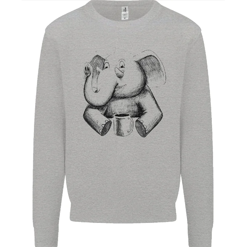 An Elephant Drinking Coffee Mens Sweatshirt JumperHoodie with Hem Elastic Stretchable Comfortable An Elephant Drinking Coffee Mens Sweatshirt JumperHoodie with Hem Elastic Stretchable Comfortable