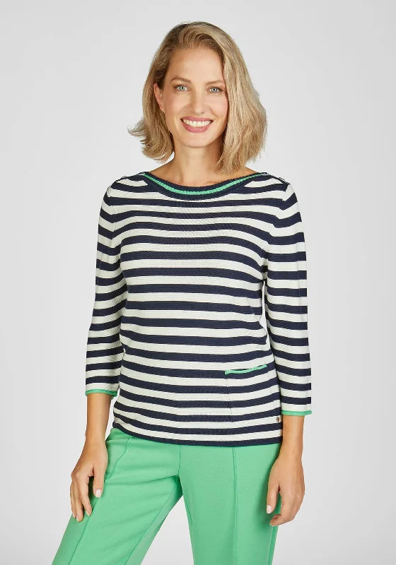 Rabe Chest Pocket Striped Knit Sweater, Navy Lace Blend Ribbed Blend Corduroy Blend