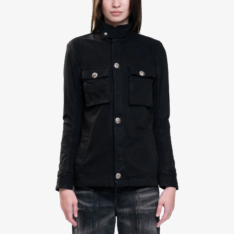 Womens Cherry Bomb Military Jacket Tiered Jacket Buttoned Jacket Zippered Jacket