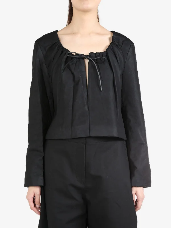 AMOMENTO - Women Sheer Padded Cropped Jacket Collared Jacket Crew Neck Jacket Turtle Neck Jacket AMOMENTO - Women Sheer Padded Cropped Jacket Collared Jacket Crew Neck Jacket Turtle Neck Jacket