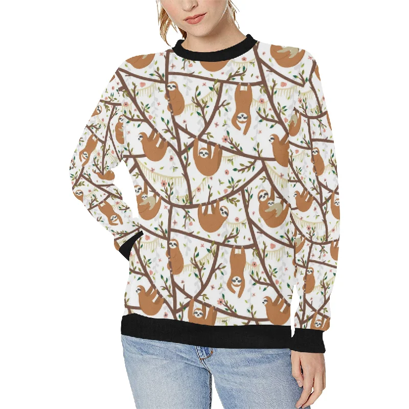 Sloths hanging on the tree pattern Women's Crew Neck Sweatshirt Hoodie with Drawstring Waist Adjustable Fitted