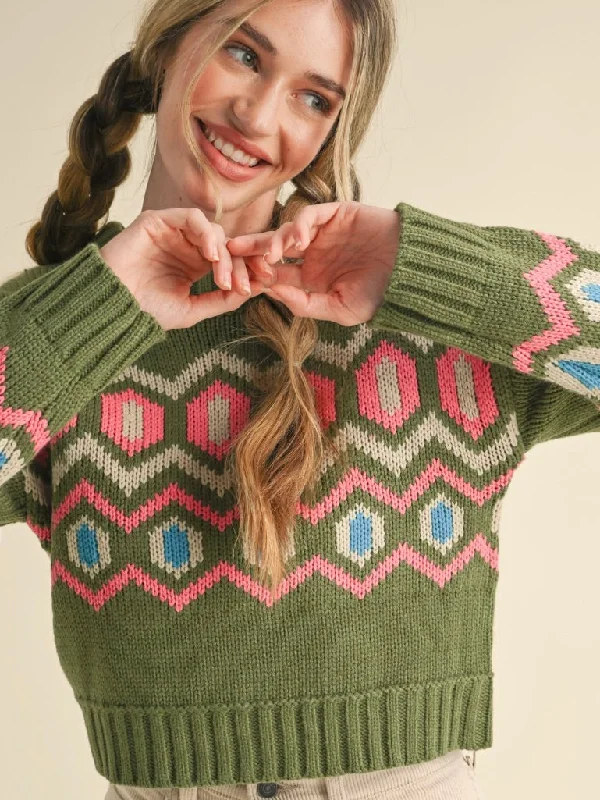 Geometric Knit Sweater Soft Cozy Warm