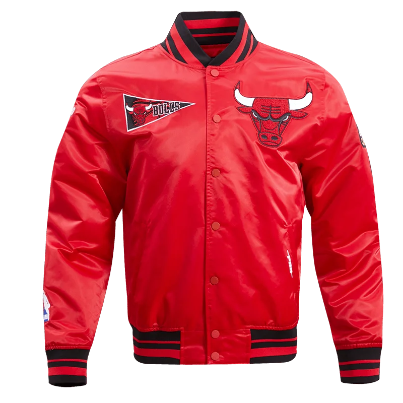 NBA CHICAGO BULLS RETRO CLASSIC MEN'S RIB SATIN JACKET (RED/BLACK) Fleece Jacket Down Jacket Parka