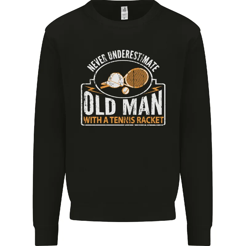 An Old Man Tennis Racket Player Mens Sweatshirt JumperHoodie with Raw Hem Edgy Unfinished An Old Man Tennis Racket Player Mens Sweatshirt JumperHoodie with Raw Hem Edgy Unfinished