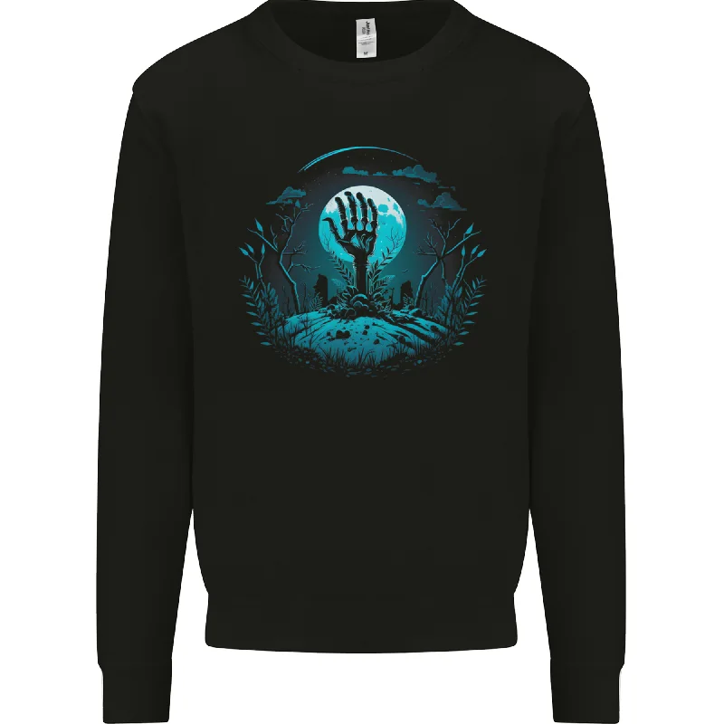 A Skeleton Hand Rising From a Graveyard Mens Sweatshirt Jumper Hoodie with Hem Detail Decorative Unique