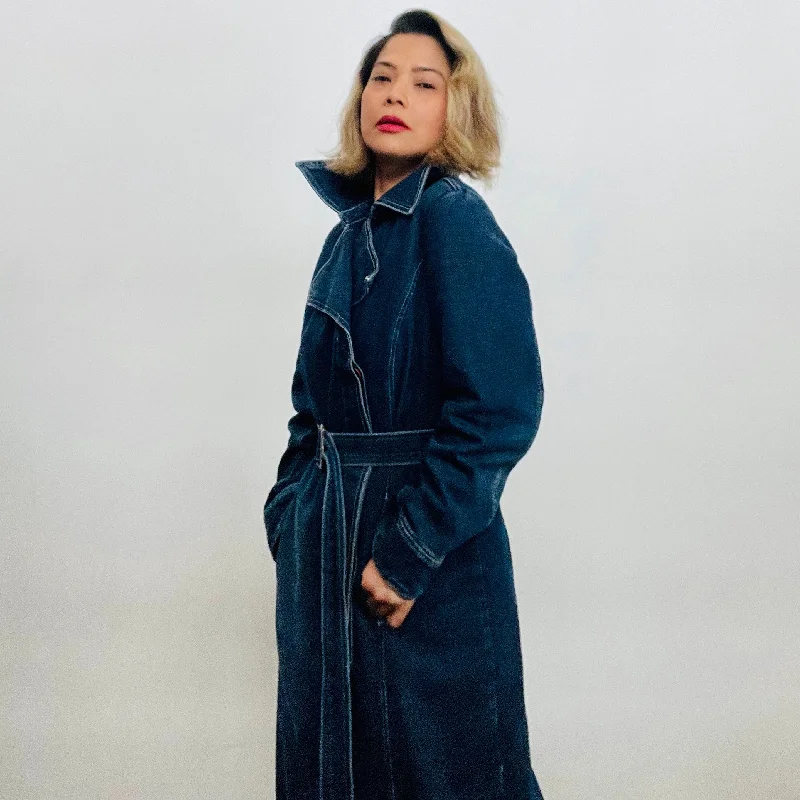 Y2K Denim Belted Trench Coat Kimono Robe Cloak