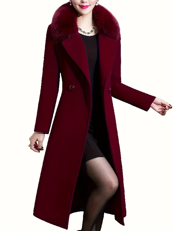 Aprsfn Women's Elegant Solid Color Mid-Length Thicken Warm Pea Coat with Faux Fur Collar Asymmetrical Collar Hooded Zippered Aprsfn Women's Elegant Solid Color Mid-Length Thicken Warm Pea Coat with Faux Fur Collar Asymmetrical Collar Hooded Zippered