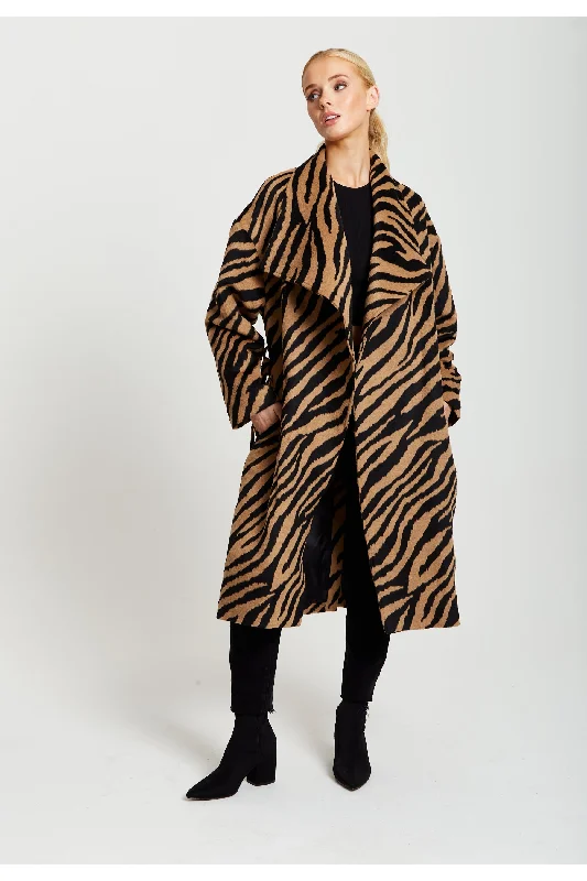 Liquorish Zebra Print Longline Coat In Brown And Black Houndstooth Coat Plaid Coat Tartan Coat Liquorish Zebra Print Longline Coat In Brown And Black Houndstooth Coat Plaid Coat Tartan Coat