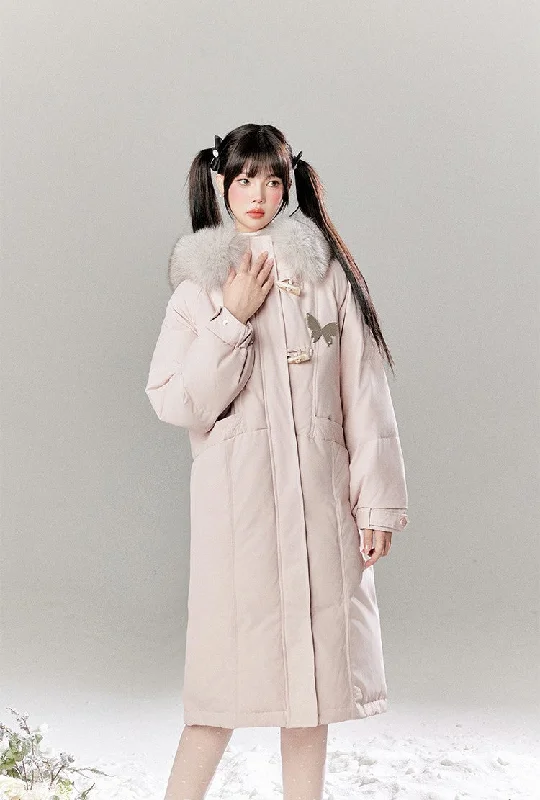 Fur Collar Mid-length Hooded Down Long Coat TBI0049 empire Basque Peplum