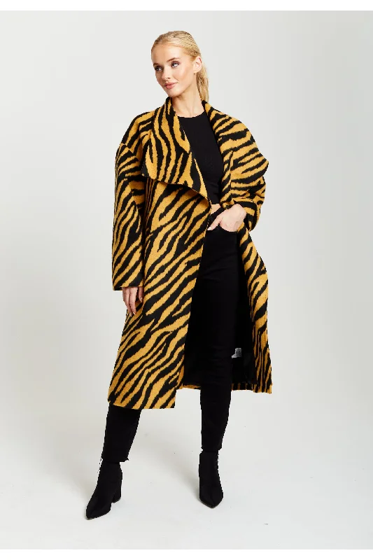 Liquorish Zebra Print Longline Coat In Mustard And Black Cape Coat Herringbone Coat Tweed Coat Liquorish Zebra Print Longline Coat In Mustard And Black Cape Coat Herringbone Coat Tweed Coat