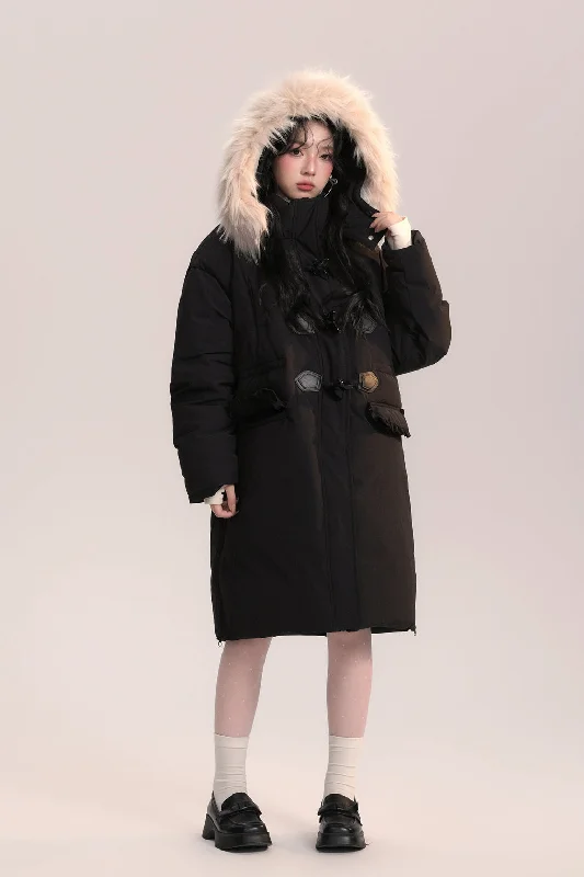 Bow-knot Fur Collar Lace Pocket Long Coat AOO0045 Three-Quarter Sleeve Elbow Sleeve Wrist Sleeve Bow-knot Fur Collar Lace Pocket Long Coat AOO0045 Three-Quarter Sleeve Elbow Sleeve Wrist Sleeve