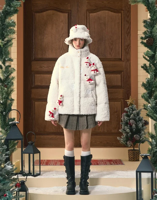 Christmas Snowman Bear Fleece Coat Boat Neck Jacket Square Neck Jacket One-Shoulder Jacket Christmas Snowman Bear Fleece Coat Boat Neck Jacket Square Neck Jacket One-Shoulder Jacket