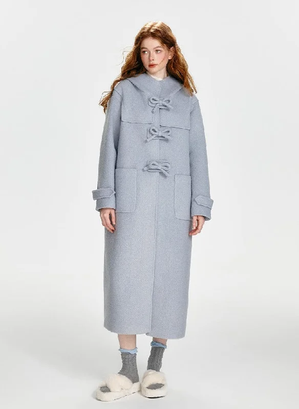 Bowknot Wool Hooded Long Coat BOH0090 Parka Anorak Hoodie
