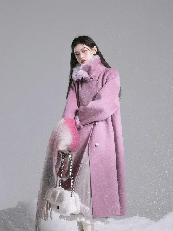 Midnight Plum Purple Furry Stand Collar Silk Double-faced Tweed Coat COT0182 Cuffed Rolled Raglan Midnight Plum Purple Furry Stand Collar Silk Double-faced Tweed Coat COT0182 Cuffed Rolled Raglan