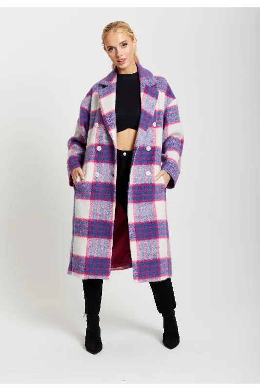 Liquorish Longline Coat In Pink And Navy Checks Houndstooth Jacket Shearling Jacket Fleece Jacket Liquorish Longline Coat In Pink And Navy Checks Houndstooth Jacket Shearling Jacket Fleece Jacket