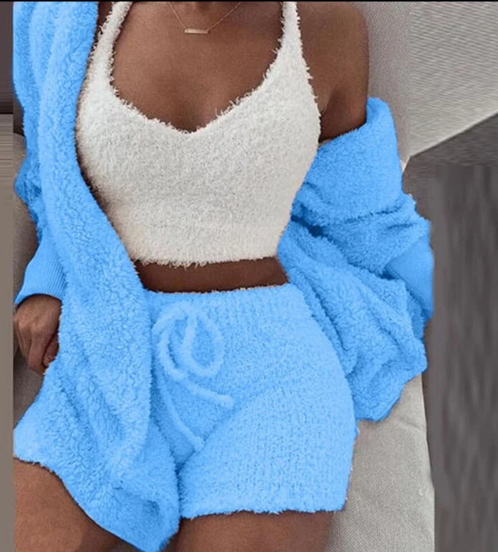 Autumn Winter Women's Velvet Pajama Set Top+Shorts+Coat 3-Piece Set Warm Soft Fleece Homewear Christmas Pajamas Welt Pockets Slit Pockets Flap Pockets Autumn Winter Women's Velvet Pajama Set Top+Shorts+Coat 3-Piece Set Warm Soft Fleece Homewear Christmas Pajamas Welt Pockets Slit Pockets Flap Pockets