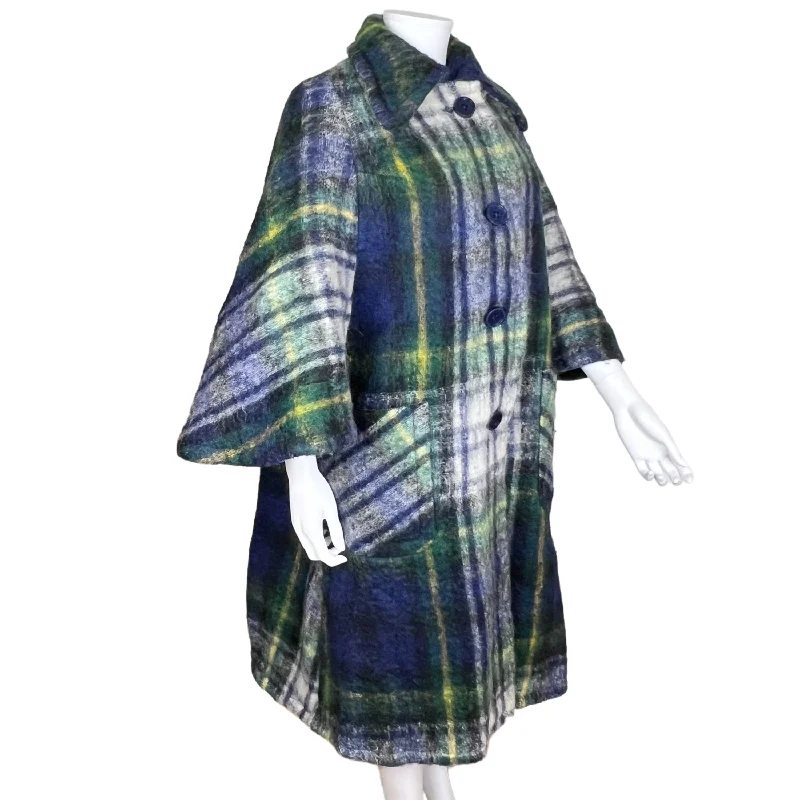 1960s Vintage Mohair Plaid Coat w Cape Sleeves Ladies Size M Turtleneck Jacket Crew Neck Jacket V-Neck Jacket 1960s Vintage Mohair Plaid Coat w Cape Sleeves Ladies Size M Turtleneck Jacket Crew Neck Jacket V-Neck Jacket