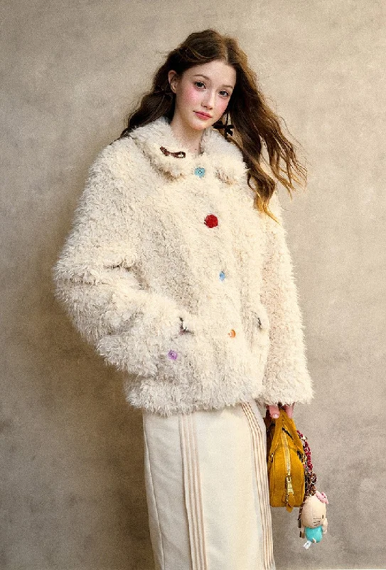 Cream Strawberry/Gray Blue Warm Curly Fur Coat GRO0093 Asymmetrical Diagonal princess Cream Strawberry/Gray Blue Warm Curly Fur Coat GRO0093 Asymmetrical Diagonal princess