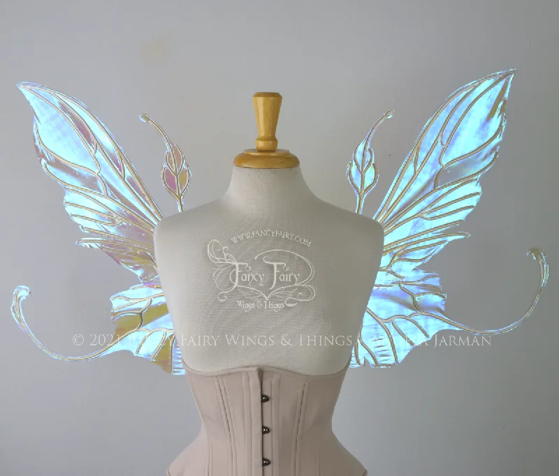 Elvina Iridescent Convertible Fairy Wings in Opal with Candy Coat Gold veins Rayon Velvet Corduroy Elvina Iridescent Convertible Fairy Wings in Opal with Candy Coat Gold veins Rayon Velvet Corduroy
