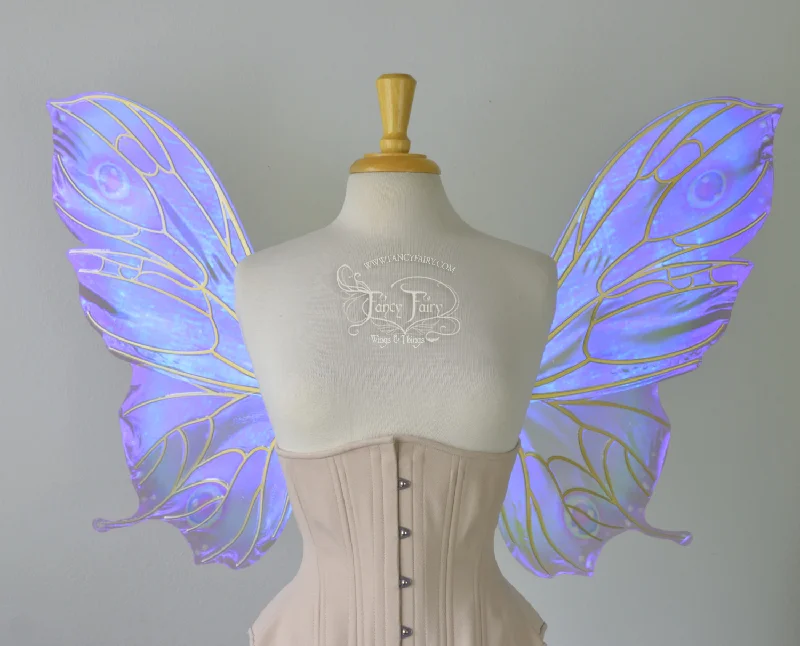 Pansy "Ultraviolet Rainbow Moth" Iridescent Convertible Fairy Wings with Candy Coat gold veins Striped Polka Dot Floral Pansy "Ultraviolet Rainbow Moth" Iridescent Convertible Fairy Wings with Candy Coat gold veins Striped Polka Dot Floral