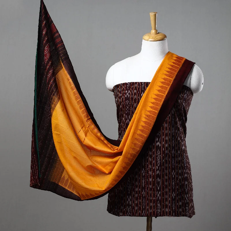 Brown - 3pc Cotton Sambalpuri Ikat Dress Material 03